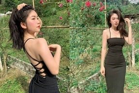 Горячий клип Le Minh Nguyet в середине красочного цветочного поля